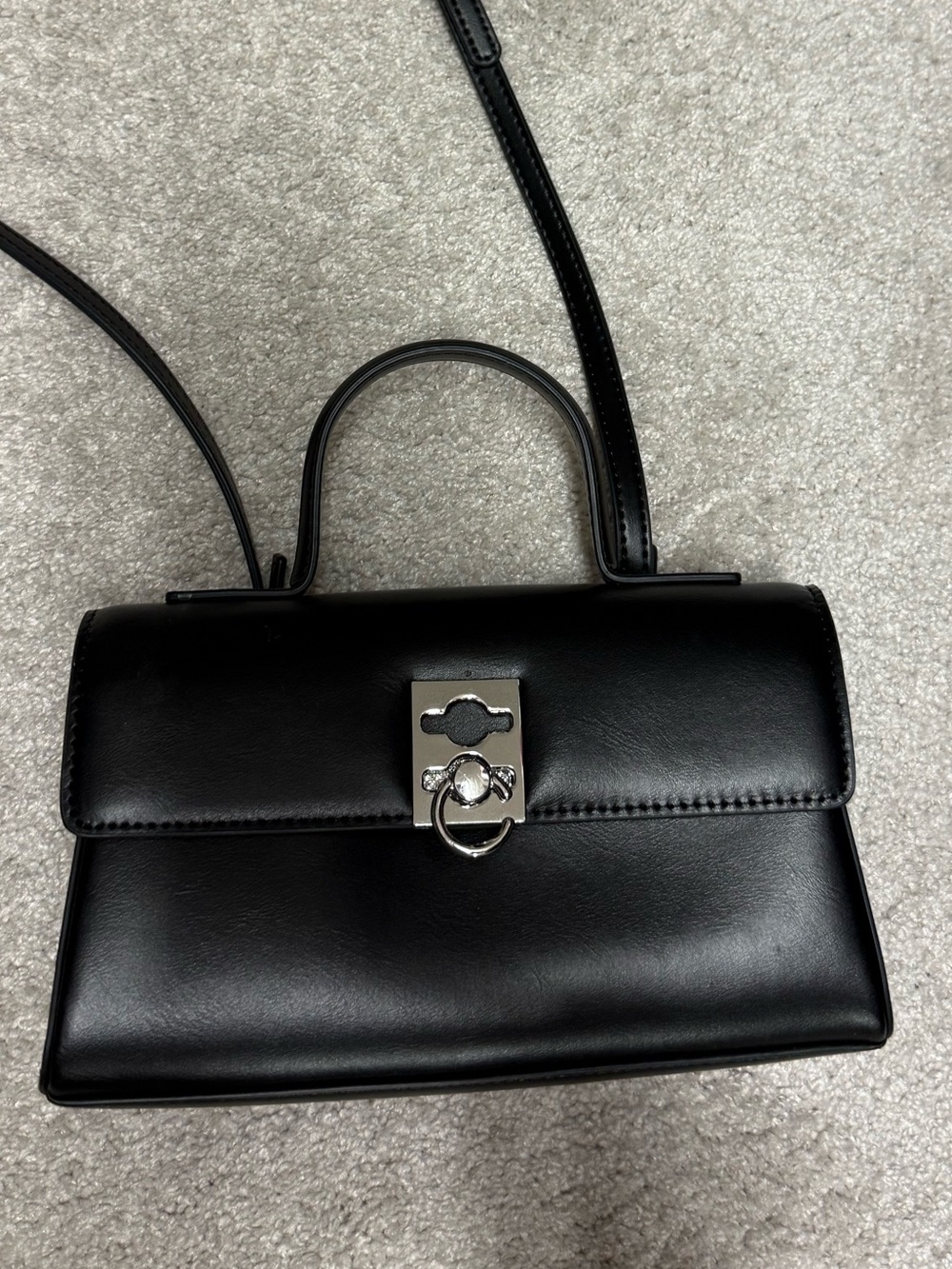 Black Top Handle Crossbody Bag with Silver Turn Lock | Structured Mini Purse
